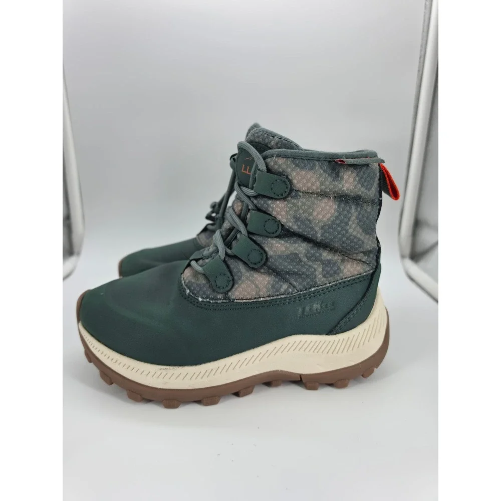 LL Bean Kids Access Insulated Snow Boots Size 12 Winter Green Camo Bungee Lace
